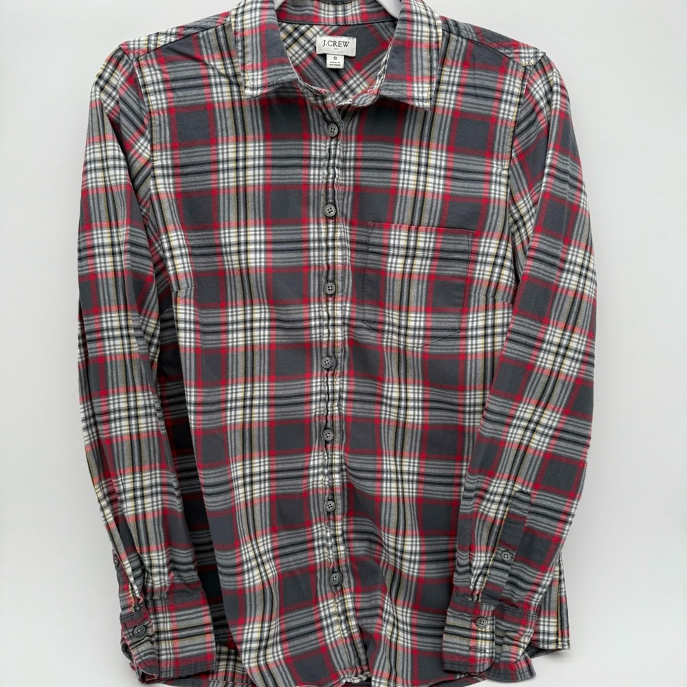 J Crew Women's Plaid Flannel Button Down Shirt Small S Holiday Rodeo Top Relaxed